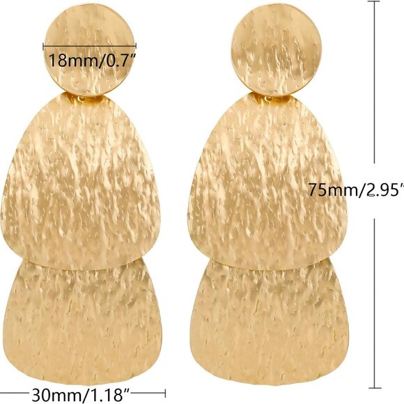 Gold Earrings for Women 14k Gold Plated Lightweight Dangle Earrings Hammered Dis - Picture 5 of 6